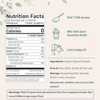 Sustainably US Grown, Organic Spinach Powder, 1 Pound, Freeze Dried from Whole Leaf, Rich in Beneficial Thylakoids and Chlorophyll, Contains Multivitamins, Non-GMO, Vegan Friendly