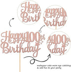 1 PCS Happy 100th Birthday Cake Topper Glitter Cheers to 100 Years Cake Pick Number 100 Fabulous Cake Decoration for 100th Birthday Theme Party Decorations Supplies Rose Gold