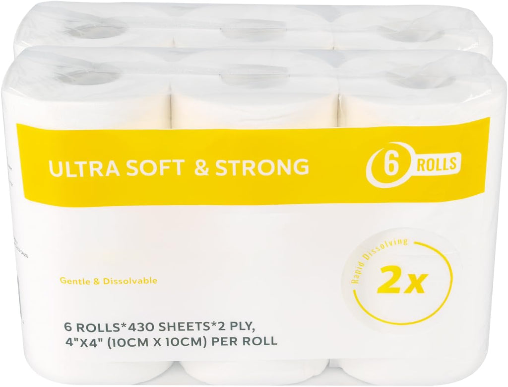 Premium Toilet Paper 12 Rolls, 430 Sheets per Roll, 2-Ply, 4x4 Inch Sheet Size Paper Towels- Highly Absorbent, Strong & Soft for Bathroom Kitchen Livingroom