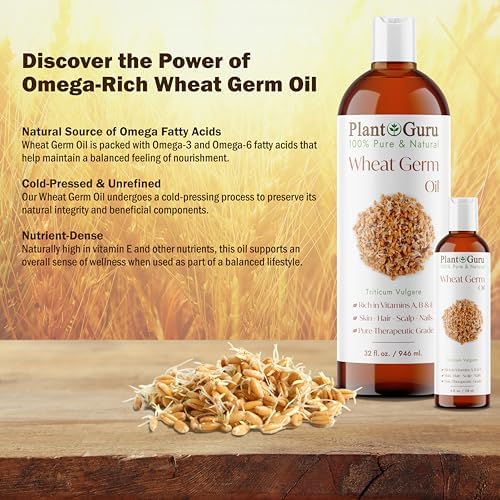 Wheat Germ Oil 8 fl. oz. – Cold‑Pressed Unrefined 100% Pure & Natural Carrier Oil for Skin, Face, Body & Hair Moisturizing. Perfect for DIY Creams, Lotions & Lip Balm.