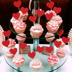 Hooqict 40Pcs Red Heart Cupcake Toppers Glitter Sweet Love Valentine's Day Cupcake Toppers Birthday Cake Topper Decorations for Happy Valentines Galentines Day Anniversary Party Cake Decorations