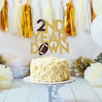 Happy 2nd Birthday Cake Topper, Football Fans 2nd Year Down Birthday Cake Decorations, Glittery Sports Themed 2nd Birthday Party Supplies