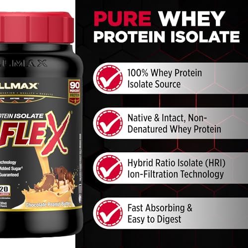 ALLMAX ISOFLEX Pure Whey Isolate Protein Powder - Gluten Free, Low Lactose, Sugar-Free - High-Protein, Clean, Keto-Friendly, Pre Post Workout Supplement, Women and Men | Chocolate Peanut Butter, 2lb
