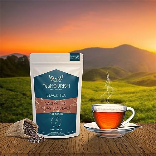 TeaNOURISH Darjeeling Roasted Black Tea | Darjeeling Loose Leaf Tea | Full Bodied & Robust | Freshly Sourced From Single Estate | Brew as Hot or Iced Tea - 3.53oz/100g