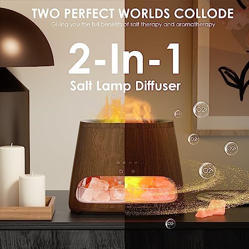 SALKING 2-in-1 Himalayan Salt Lamp Diffuser, Cool Mist Humidifier, Aromatherapy & Himalayan Salt Therapy, 100% Pure Himalayan Salt, Ultrasonic Essential Oil Diffuser with Ambient Glow, 150ml (Dark)