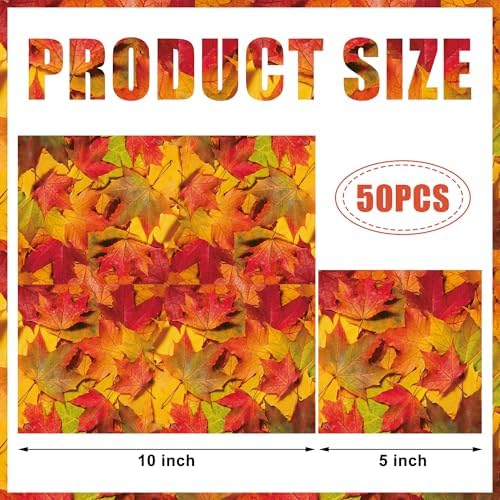 50 Pcs Fall Leaves Cocktail Napkins Fall Paper Napkin 3 Ply Disposable Maple Leaves Party Dinner Napkins Autumn Decorative Beverage Napkin for Thanksgiving Autumn Harvest Party Supplies Table Decor