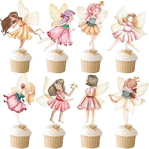 Fairy Cupcake Toppers Flower Fairy Party Cupcake Toppers 24Pcs Fairies Party Cake Picks Garden Birthday Party Decorations for Elves Theme Baby Shower Supplies