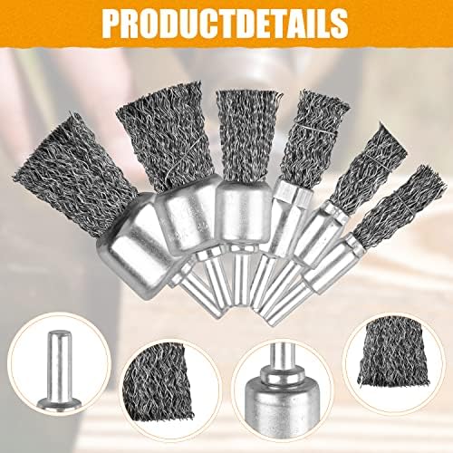 18 Pack Wire End Brush Set, 6 Sizes 0.012" Crimped Carbon Steel Wire Wheel for Drill, 1/4 Inch Shank