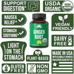 Peak Performance USDA Organic Ginger Root Capsules. Vegan Ginger Pills Supplement for Women & Men to Support Digestion, Occasional Nausea Relief, Gas & Bloat Support, and Gentle Stomach Comfort