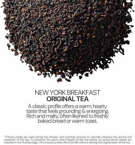BLOSSOM RITUAL Newyork Breakfast – Strong & Smooth Black Tea with Caffeine – 20 Natural Based Pyramid Bags – Serve Upto 60 cups – Energizing Morning Tea Blend for Focus & Clarity – Resealable Zip Pouch| 2.65oz