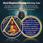 The Good Shepherd Blessing Sobriety Coin - One Day at A Time Religious AA Coins - Addiction Recovery Christian AA Chips and Medallions - God Serenity Prayer 1-65 Alcoholics Anonymous Anniversary Gifts