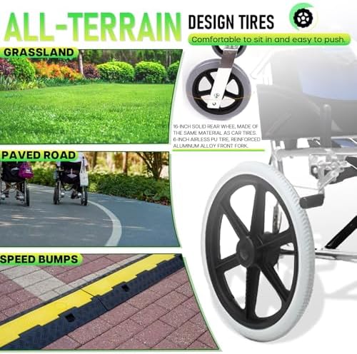 Wheelchairs for Adults - Transport Wheelchair Lightweight Foldable with Aluminum Alloy & 16" Wheels, Ergonomic Portable Folding Travel Wheel Chairs for Seniors, Supports up to 330 lbs