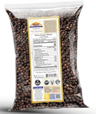 Rani Black Pepper Whole (Peppercorns), Premium MG-1 Grade 14oz (400g) ~ All Natural | Gluten Friendly | Non-GMO | Kosher | Product of Vietnam | Perfect size for Grinders!