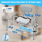 Sliding Shower Chair Tub Transfer Bench with 360°Swivel Seat,Anti-Slip Design,with Security Belt for Elderly and Disabled,Adjustable Height with one Touch Slide Button,Gray