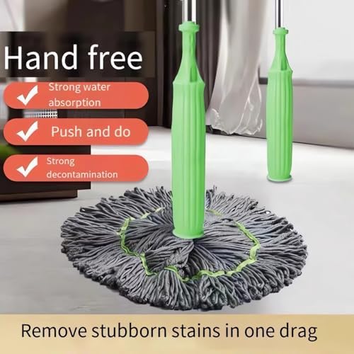 2 in 1 Dehydrated Mop - Floor Spin System With Wringer Set, 360 Degree Spin Round Wall Cleaning, Microfiber Ecloth Wet and Dry for Bathroom Floor Wall Bed (Green)