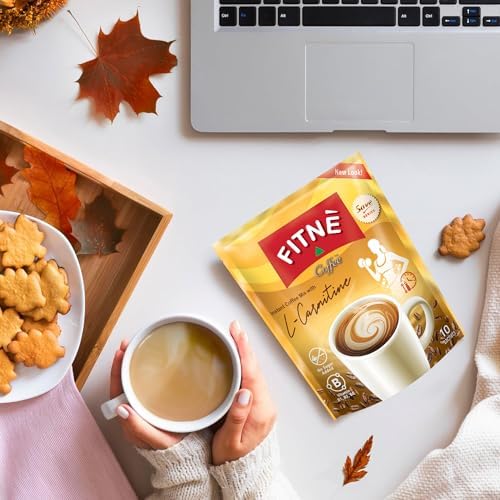 FITNE Instant 3 in 1 Coffee Packets Mix with L-Carnitine for Workout Exercise Vitamin B1 B2 B6 Smooth Blend No Sugar Sucralose Sweetener, 10 Sachets