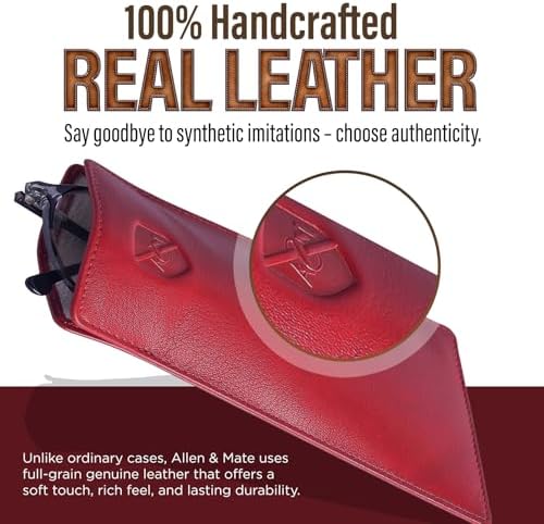 ALLEN & MATE 100% Leather Slim Glasses Case for Reading and Computer Glasses for Men & Women