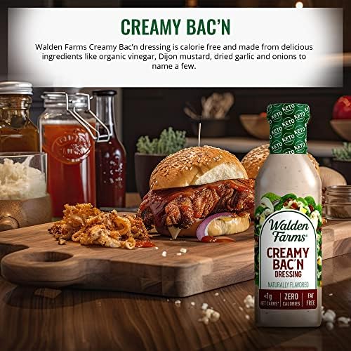 Walden Farms Creamy Bac’n Dressing – Low Carb, Calorie-Free, Gluten-Free, Keto-Friendly, Sugar-Free, Fat-Free, Dairy-Free Smoky Bacon Flavor – 2-Pack, 12 oz Bottles