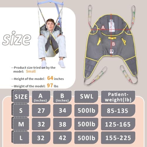 Patient Lift Divided Leg Sling with Head Support, Full Body Mesh Transfer Sling, 500 lb Safe Working Load, Compatible with Most Patient Lift Systems