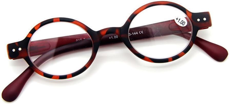 Agstum Designer Small round Oval Vintage Spring Hinge Reading Glasses Eyeglasses Readers (+2.00, Leopard frame with red temples)