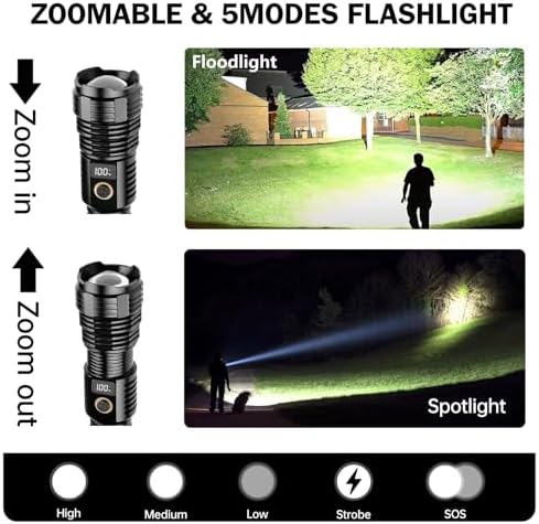 Flashlights High Lumens Rechargeable, 100,000LM LED Super Bright Flash Light, Zoomable Linternas with LCD Digital Display, 5 Mode, Waterproof, Powerful Tactical Flashlight for Emergencies Camping Gift