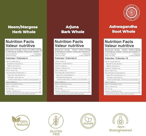 Pride Of India | Ayurvedic Healing Pack 15.06 oz (426.94 gm) | Includes Arjuna Bark Whole, Ashwagandha Root Whole & Neem/Margosa Herb Whole | Perfect for Green Juices, Smoothies | Fosters Wellness
