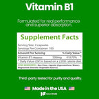 Healthfare Vitamin B1 (Thiamine) 500mg | 200 Vegan Capsules | Extra Strength High Potency Supplement | Supports Energy & Nervous System | Non-GMO, Gluten-Free | Made in USA