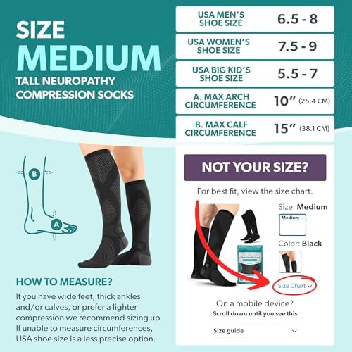 BraceAbility Knee High Compression Socks 20-30 mmHg - Support Socks for Women, Men, Circulation, Pregnancy, Running, Post Surgery, Varicose Veins, Diabetic Foot Pain - 1 Pair Closed Toe (M - Black)