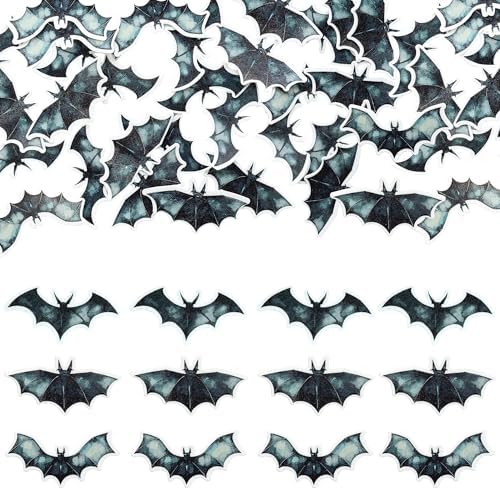 Gyufise 60Pcs Edible Bat Cupcake Toppers - Wafer Paper Halloween Picks for Baby Shower, Kids Theme Birthday Party Cake Decorations Supplies - Black