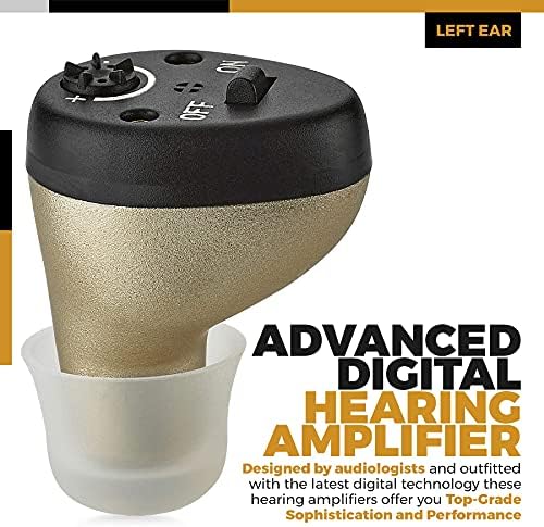 Hearing Amplifier for Seniors and Adults, Rechargeable CIC Complete-in-Canal Nearly Invisible Personal Sound Amplifier with Digital Noise Cancelling and Feedback Reduction Feature, Left Ear - Black