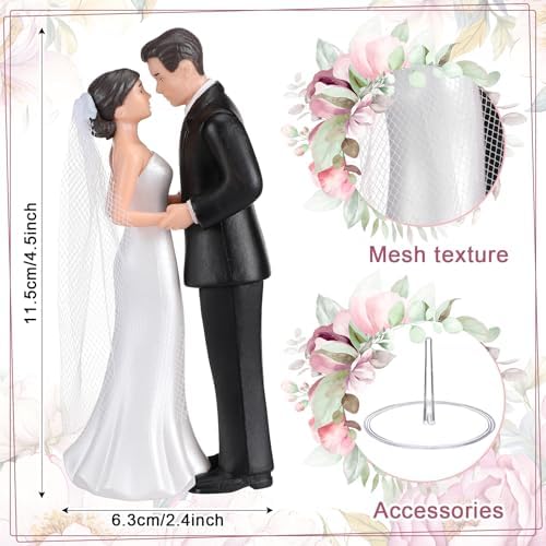 Remerry 4.5" Wedding Bride and Groom Cake Topper Vintage Elegant Wedding Cake Topper Couple Figurine Novios Para Pastel for Engagement Romantic Funny Couple Statue Anniversary(Romantic Era,White)