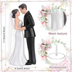 Remerry 4.5" Wedding Bride and Groom Cake Topper Vintage Elegant Wedding Cake Topper Couple Figurine Novios Para Pastel for Engagement Romantic Funny Couple Statue Anniversary(Romantic Era,White)