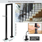 Stair Railing Lndoor,Hand Rails for Outdoor Steps, Metal U Shaped Handrails for Indoor Stairs, Lndustrial Wrought Lron Handrail, Stair Handrail，for Stairs Porch Garden (U-Black, 85CM)