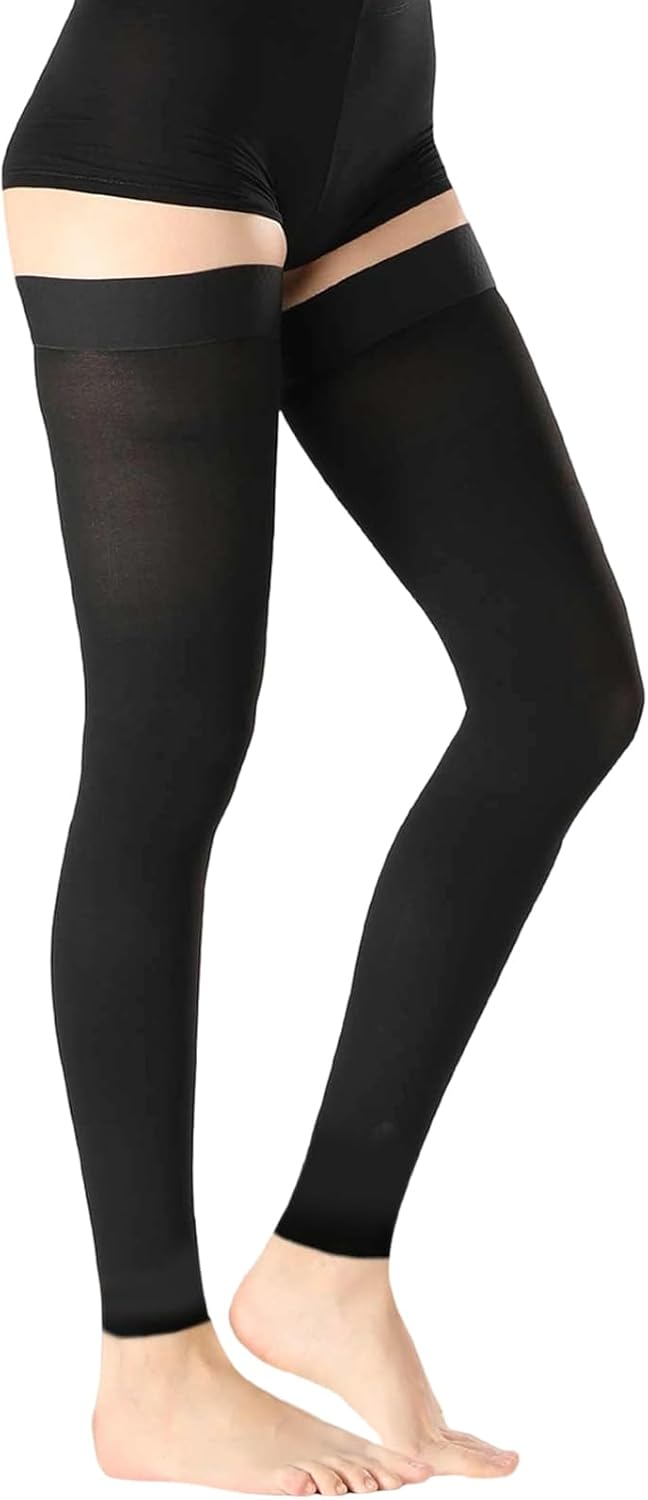 Thigh High Medical Compression Stockings For Women & Men,15-20 mmHg Thigh High Compression Socks,Firm Graduated Support Hose with Silicone Dot Band-Ideal For Athletic,Flight,Travel Use