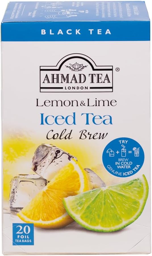Ahmad Tea Black Tea, Cold Brew Lemon and Lime Teabags, Iced Tea, 20 ct (Pack of 1) - Caffeinated and Sugar-Free