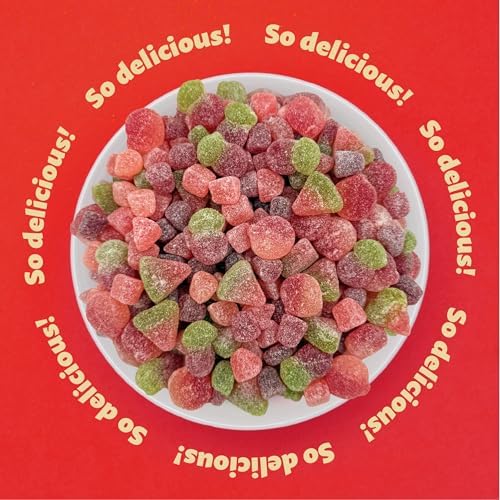 Sour Fruit Jelly Candy Mix | 1 Pound Bag | Vegan Gummies with Real Fruit Puree | Cherry, Watermelon, Peach | Gelatin Free Plant Based Texture | Dye Free Candy | Naturally Flavored