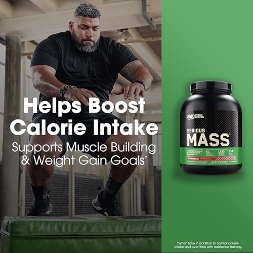 Optimum Nutrition Serious Mass, Weight Gainer Protein Powder, Mass Gainer, Vitamin C and Zinc for Immune Support, Creatine, Strawberry, 6 Pound (Packaging May Vary)