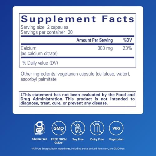Pure Encapsulations Calcium (Citrate) - Supplement for Bone, Teeth, Colon, and Cardiovascular Health Support* - with Premium Calcium Citrate - 60 Capsules