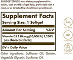 Solgar Vitamin D3 Cholecalciferol 250 MCG 10000 IU Softgels Helps Maintain Healthy Bones Teeth Immune System Support Non-GMO Gluten, Dairy Free Servings, 180 Count