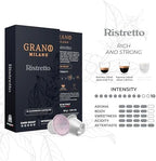 Grano Milano Ristretto Coffee Capsules - 50 Aluminum Coffee Pods Compatible with Nespresso Original line, Dark Roast - Intensity 10/12, Made in Italy