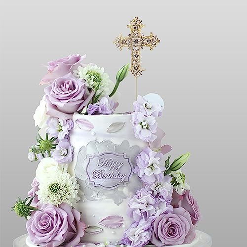 2 Pcs Cross Cake Toppers Rhinestone Cross Cupcake Toppers Glitter Crystal Dessert Cake Decorations for Birthday Wedding Baby Shower Christmas Baptism Communion Christening Religious Party Supplies