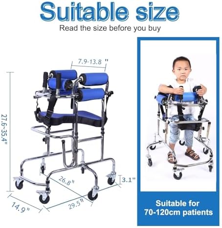 Walkers Disabled Children Cerebral Palsy Disabled Kids Walker Six Wheel Anti Tilt Foldable Belt Seat Adjustable Height Width, Disabled Auxiliary Equipment Rehabilitation Training Walking Aid