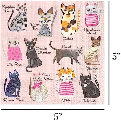 Boston International IHR 3-Ply Paper Napkins, 20-Count Cocktail Size, Cupcakes Cat