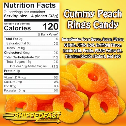 Peach Rings Gummy Candy (5 Pound Bag) 80oz. Bulk Chewy Authentic Taste Gourmet Candies