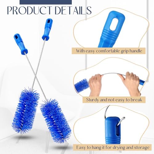 Baderke 2 Pieces Drain Brush Pipe Cleaning Blue Tube Brushes 19.7 Inch Plastic Shower Pipe Flexible Cleaning Tool (19.7 x 2.4 Inch)