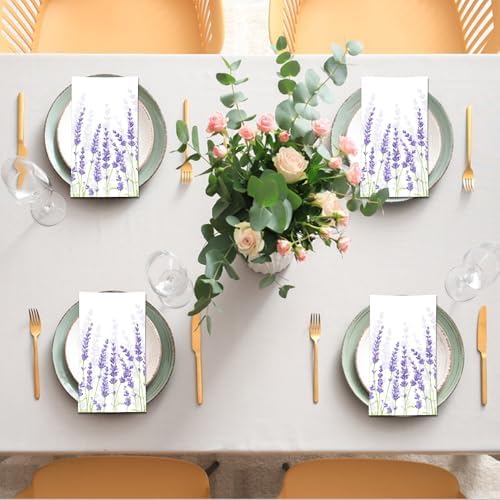 80PCS Lavender Paper Napkins - 4.5x8 Inch Disposable Lavender Guest Napkins, Flower Party Supplies, Floral Birthday Decorations for Wedding,Birthday,Baby Shower, Tea Garden Party, Bridal Shower