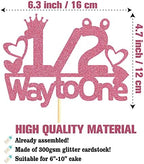 Pink Glitter 1/2 Way to One Cake Topper, 1/2 Birthday Cake Topper, Six Months Cake Topper for Boy Baby's Half Birthday Party, Baby Shower Cake Decorations