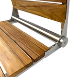 Teak Shower Seat Bench with Back - Wall Mounted Fold Up Shower Seat, Waterproof Folding Teak Bath Chair for Seniors, 304 Stainless Steel, with 300 lbs Capacity - 24" Length, Brushed Stainless Finish