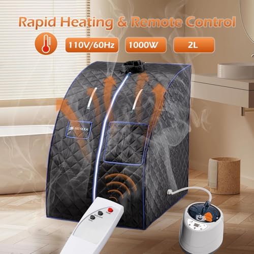 Portable Sauna for Home, Sauna Box, Indoor Personal Sauna Tent with 2L & 1000W Steam Generator, Fast Heating, 9 Levels, Remote Control, Timer, Folding Chair and Foot Pad/Roller Included