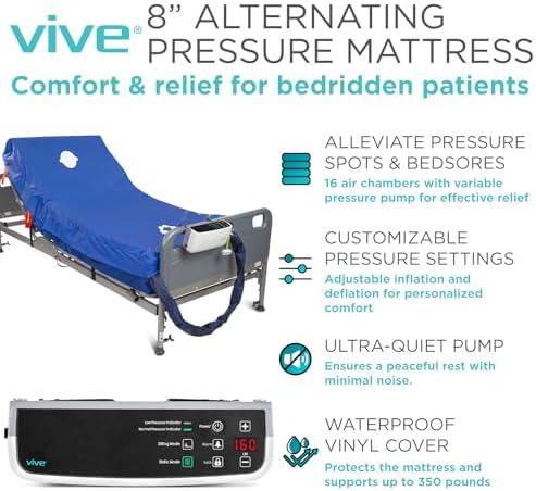 Vive 8" Alternating Pressure Mattress - Low Air Loss Hospital Replacement Mattress - Medical Bed Topper for Pressure Ulcers and Bed Sores - Variable, Inflatable Pressure Pump System